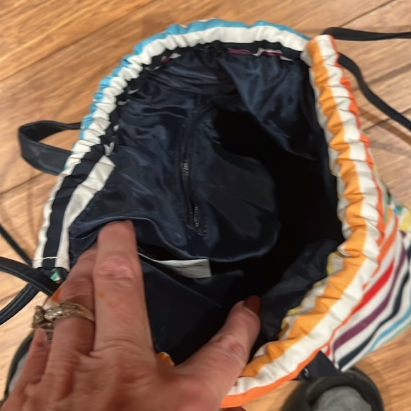 RAINBOW striped BAG drawstring backpack 12”x 15” blue lining polyester new light - Picture 6 of 9